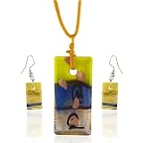 Yellow And Green Rectangle Murano Glass Earrings Set