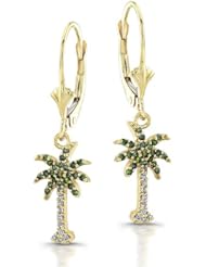 14k Yellow Gold 0.33 Ctw Palm Tree Earrings