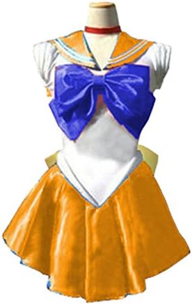 Dillian Womens Sailor Moon Mars Costume Cosplay Party Dress &amp; Gloves,Orange,L
