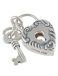 Heart Pad Lock and Key Movable Vintage Style 925 Sterling Silver Traditional Charm
