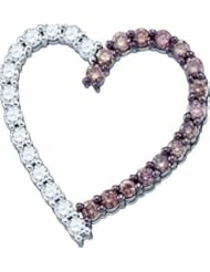 1.34ctw Cognac Chocolate Brown & White Round Diamond Heart Pendant
