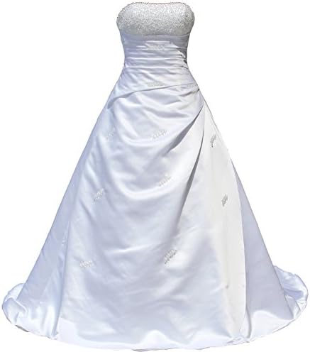 Faironly Aline White Satin Strapless Crystal Bridal Wedding Dress R30w