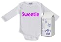 Sweetie Long Sleeve Babygro / Bodysuit Organic Baby Clothing Sizes 12-18 months WHITE/BLACK + in funky Milk Carton