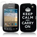 BLACKBERRY CURVE 9380 BLACK/WHITE KEEP CALM & CARRY ON LASERED SILICONE SKIN CASE / COVER / SHELL + SCREEN PROTECTOR PART OF THE QUBITS ACCESSORIES RANGEby Qubits