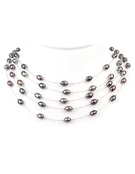 Willow Pearls Melody 5 Strand Black Tahitian Freshwater Pearl Sterling Silver Necklace
