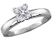 Solitaire Engagement Ring: 14K White Gold 7/10 Carat (ctw) Princess Cut Diamond (Certified)