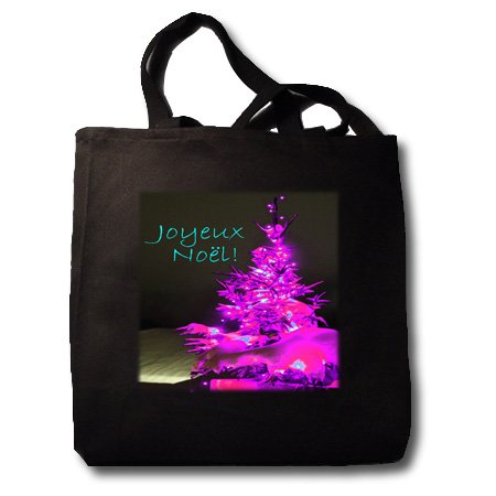 Yves Creations Pretty Christmas Tree - Pretty Christmas Tree Joyeux Noel in Pink with Light Blue Text - Tote Bags