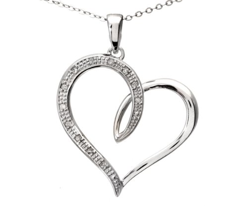 9ct White Gold Diamond Heart Pendant + 18