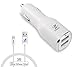 iXCC Dual USB 4.8Amp 24W Universal High Capacity Fast Car Charger Bundle with 8-Pin Lightning Cable (Apple MFi Certified) for Apple Devices - White