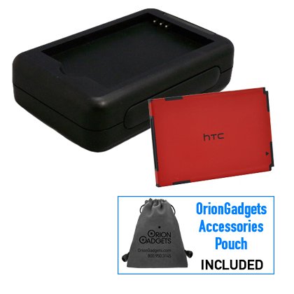 Oriongadgets Portable Micro USB Battery Charger w/ 1500 mAh OEM Battery Combo for HTC EVO 4G (Includes OrionGadgets Accessories Pouch)
