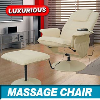 Professional Leather TV Office Massage Chair W/Ottoman-Cream White
