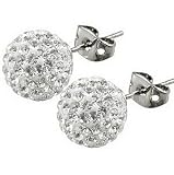 Kzafrance Clous Doreille Cristal Swarovski 8mm - Boucles dOreille Serties De Plus De 70 Cristaux Swarovski en Argent 925 avec Poinçon - Blanc Diamant