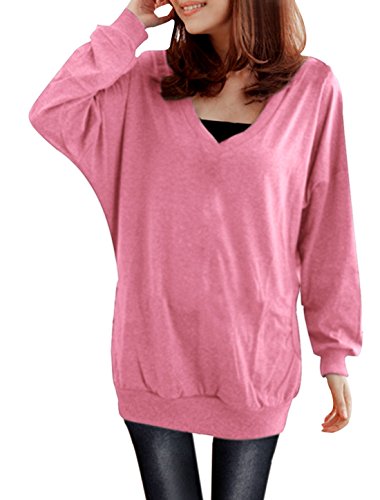 Allegra K Ladies V Neck Long Batwing Sleeve Side Pockets Loose Hoodie Blouse