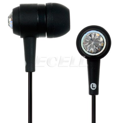 Ecell - BLACK DIAMANTE BLING IN EAR EARPHONES FOR iPOD CLASSIC, SAMSUNG MP3, iPOD NANO, SANDISK MP3, iPOD SHUFFLE, iPHONE 3G 3GS, SONY WALKMAN, APPLE iPAD, ARCHOS MP3, CREATIVE ZEN