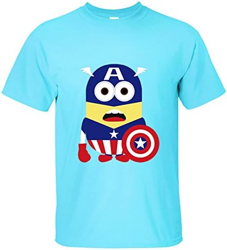 CRAZY POMELO Geek Minion Captain America Short-sleeved Men's T-shirt Sky Blue - XL