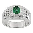 14K White Gold Man's Emerald and Diamond Ring