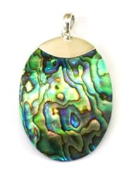 Sterling Silver Paua Abalone Shell Necklace Pendant Simple Oval High Quality