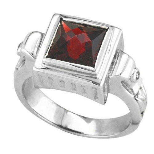 Rhodolite Garnet and Diamond Antique Style Ring 14k White gold (8mm)