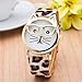 NYKKOLA Platinum Plated Cat Glasses Analog Quartz Watch, Leopard PU Leather Strap Gold Tone