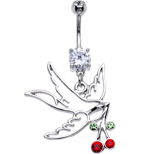 Red Cherry Sparrow Bird Belly Ring