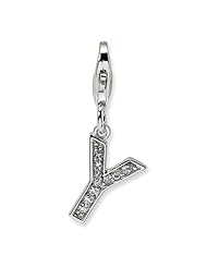 Sterling Silver CZ Letter Y w/Lobster Claw Clasp Clasp Charm