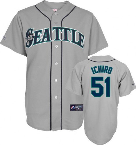 MLB Men's Seattle Mariners Ichiro Road Gray Short Sleeve 6 Button Synthetic Replica Baseball Jersey Spring 2011  (Road Gray, XX-Large)
