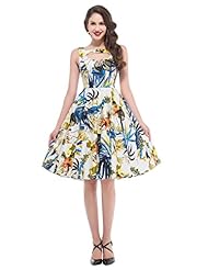 Cocktail Knee Length Vintage Cotton Floral Print Sleeveless Square Neck Evening Dress/Homecoming Dress/Party Dress/Wedding Dress 