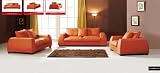 Contemporary Orange Leather Living Room Set - Sofa, Loveseat and Armchair