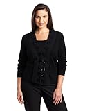IMAGE OF Ak Anne Klein Women's Plus Size Longsleeve V-Neck Cardigan with Chiffon Trim, Black, 2x