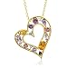 Heart Natural Multi-Gemstone Diamond Necklace 10k Yellow Gold, 1.50 cttw