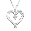 Platinum Plated Sterling Silver Round Diamond Three Stone Heart Pendant (0.015 cttw)