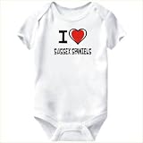 Baby Bodysuit Unisex White "I love Sussex Spaniels " Dogs