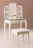 Painted Rose Wood Vanity Makeup Table with Mirror By Coaster