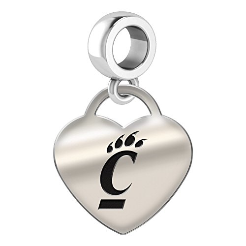 Cincinnati Bearcats Heart Dangle Charm Fits All European Style Bead Charm Bracelets