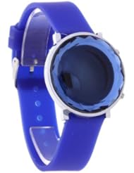 Unisex Digital Wristwatch Red LED Blue Silicone Band Mirror Surface Casual