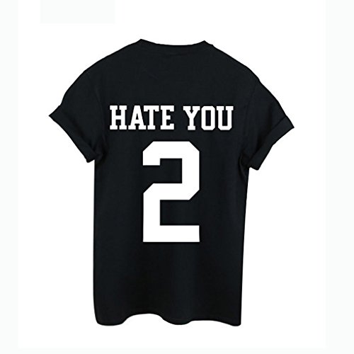 MuLuo Women's HATE YOU 2 Letter Printed Casual Black Short Sleeve T-Shirt