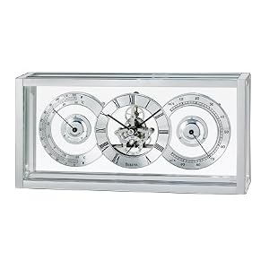 Bulova Triune Executive Desk Clock - Silver Tone Metal Case - Skeleton Movement