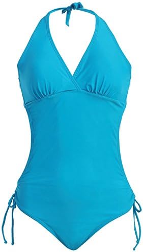 1 Piece Curved Waist Halter Monokini Swimsuit (XLarge, Deep Teal)