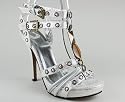 Metallic Bead Grommet T-Strap Heel