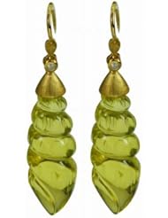 De Buman 18k Yellow Gold Genuine Lemon Quartz and Diamond Earrings