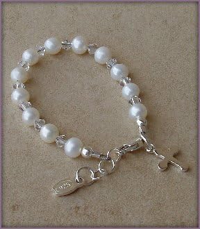 Grace Sterling Silver Childrens Girls Bracelet Jewelry Beautiful keepsake sterling silver bracelet with freshwater sea pearls and Czech crystals accented with a sweet silver cross - perfect for christenings, baptisms or communion! Size Large 6-13 Years