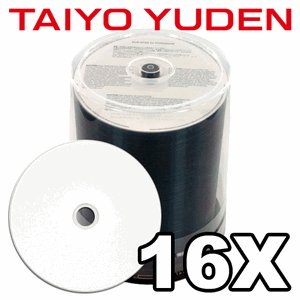 Taiyo Yuden Watershield GLOSSY White Inkjet Hub 16X DVD-R's 100-Pak by 