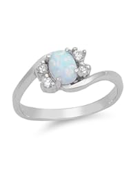 Jewelry: Sterling Silver Oval White Lab Opal Ring (Size 5 - 10) - Size 10 - SilverCloseOut