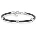 Stainless Steel and Sterling Silver 0.01 CT TDW Heart Diamond Black Cable Bangle