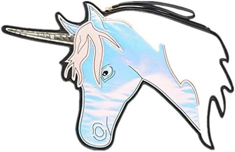 Blogger Womens Girls Celebrity Style Pop Unicorn Horse Bling Shiny 3D Handbag Clutch Bag Purse Wristlet (Blue)