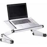 Pwr+ Portable Laptop-Table-Desk Vented Fully Adjustable-Ergonomic-Multifunctional MacBook-Notebook-Silver Light Aluminum Bed-Tray-Book-Stand Fans - Up to 17"