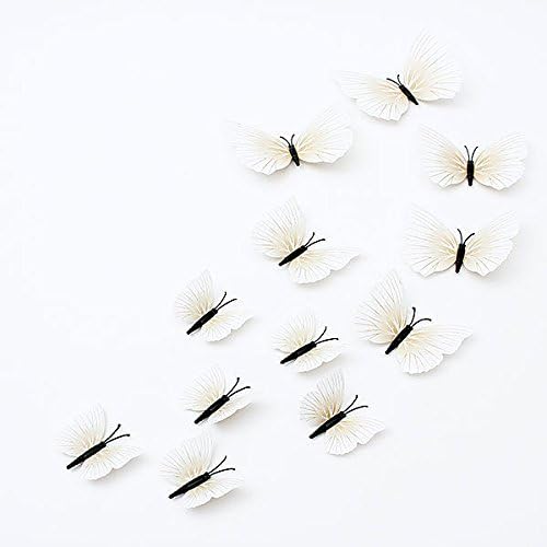 12PcsX 1Color Art Decal Girls Home Room Wall Stickers 3D Butterfly Decorations Decors "White Color" Set18