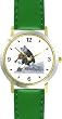 Hey Diddle Diddle the Cat & the Fiddle - from Mother Goose by Artist: Sylvia Long - WATCHBUDDY&reg; DELUXE TWO-TONE THEME WATCH - Arabic Numbers - Green Leather Strap-Size-Children's Size-Small ( Boy's Size & Girl's Size )