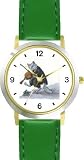 Hey Diddle Diddle the Cat & the Fiddle - from Mother Goose by Artist: Sylvia Long - WATCHBUDDY&reg; DELUXE TWO-TONE THEME WATCH - Arabic Numbers - Green Leather Strap-Size-Children's Size-Small ( Boy's Size & Girl's Size )