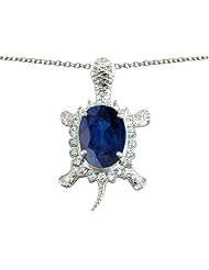 Original Star K (tm) Good Luck Turtle Pendant With Oval 12x10mm Created Sapphire in .925 Sterling Silver